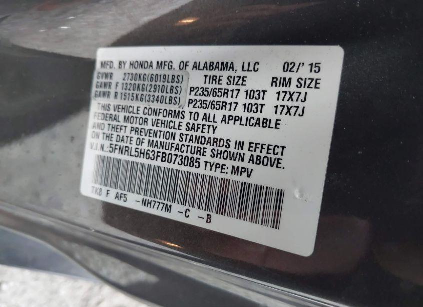 Photo 9 of 2015 Honda Odyssey EX-L (VIN 5FNRL5H63FB073085)
