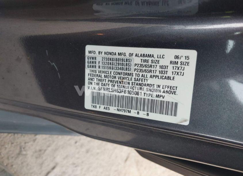 Photo 9 of 2015 Honda Odyssey EX-L (VIN 5FNRL5H63FB105081)