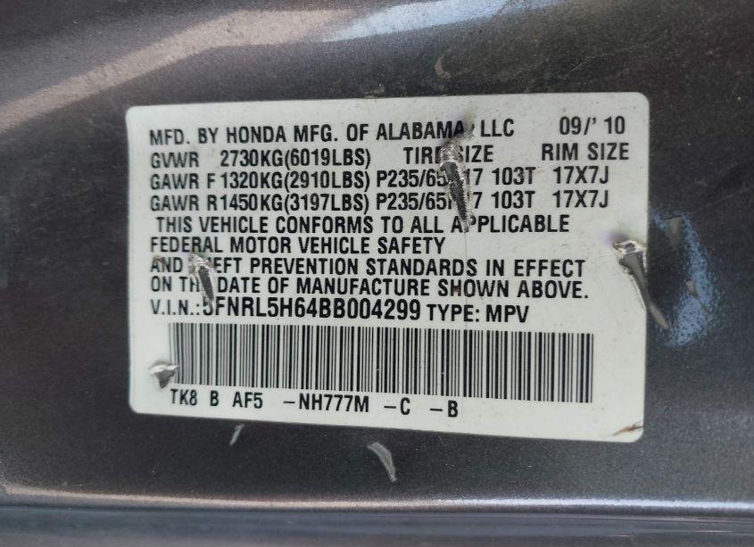 Photo 9 of 2011 Honda Odyssey EX-L (VIN 5FNRL5H64BB004299)