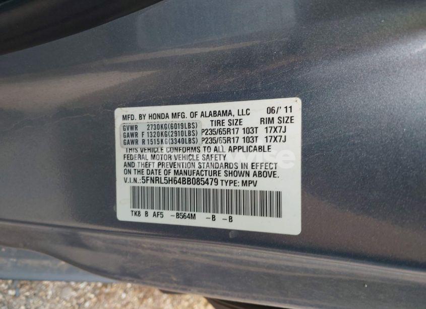 Photo 9 of 2011 Honda Odyssey EX-L (VIN 5FNRL5H64BB085479)