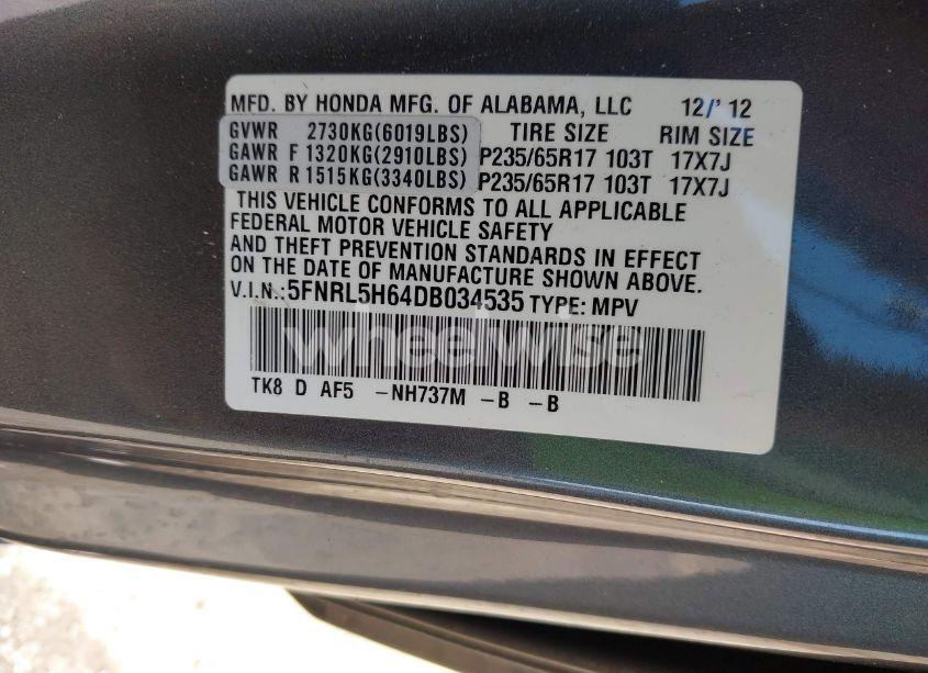 Photo 9 of 2013 Honda Odyssey EX-L (VIN 5FNRL5H64DB034535)
