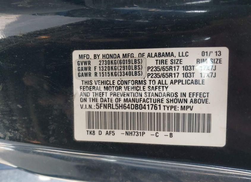 Photo 9 of 2013 Honda Odyssey EX-L (VIN 5FNRL5H64DB041761)