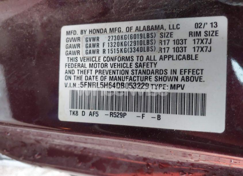 Photo 9 of 2013 Honda Odyssey EX-L (VIN 5FNRL5H64DB053229)