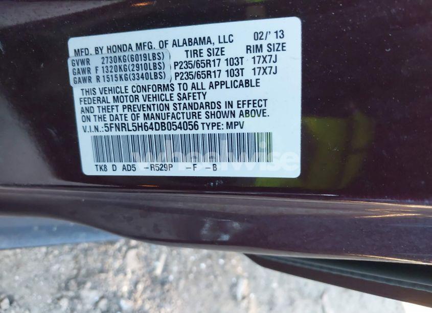 Photo 9 of 2013 Honda Odyssey EX-L (VIN 5FNRL5H64DB054056)