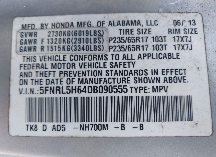 Photo 9 of 2013 Honda Odyssey EX-L (VIN 5FNRL5H64DB090555)