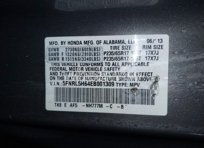 Photo 9 of 2014 Honda Odyssey EX-L (VIN 5FNRL5H64EB001309)