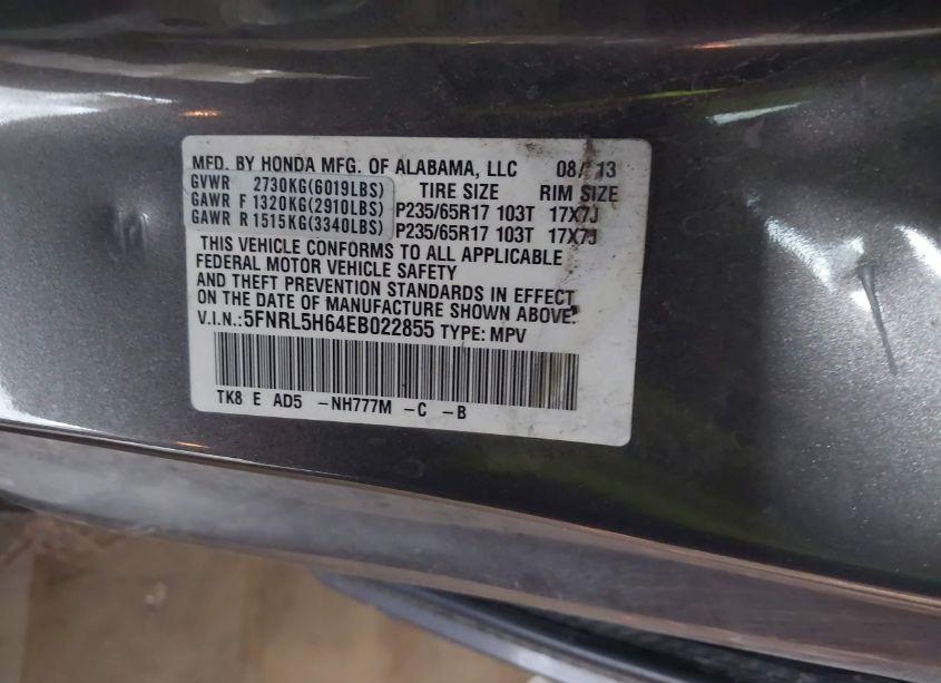 Photo 9 of 2014 Honda Odyssey EX-L (VIN 5FNRL5H64EB022855)