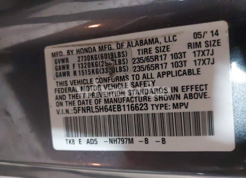 Photo 9 of 2014 Honda Odyssey EX-L (VIN 5FNRL5H64EB116623)