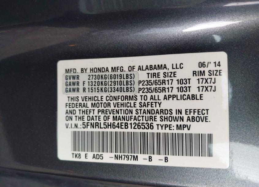 Photo 9 of 2014 Honda Odyssey EX-L (VIN 5FNRL5H64EB126536)