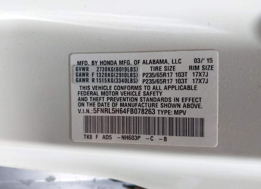 Photo 9 of 2015 Honda Odyssey EX-L (VIN 5FNRL5H64FB078263)