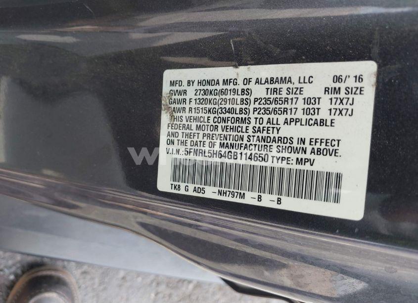 Photo 9 of 2016 Honda Odyssey EX-L (VIN 5FNRL5H64GB114650)