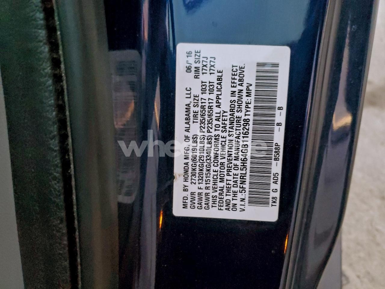 Photo 13 of 2016 HONDA ODYSSEY EXL (VIN 5FNRL5H64GB116298)