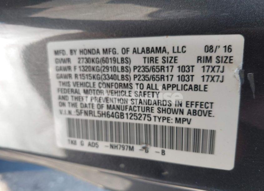 Photo 9 of 2016 Honda Odyssey EX-L (VIN 5FNRL5H64GB125275)