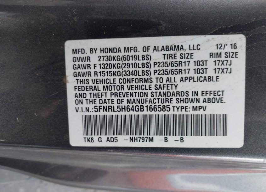 Photo 9 of 2016 Honda Odyssey EX-L (VIN 5FNRL5H64GB166585)