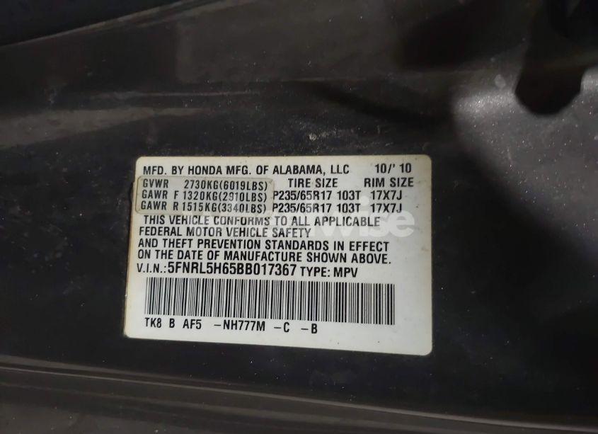 Photo 9 of 2011 Honda Odyssey EX-L (VIN 5FNRL5H65BB017367)