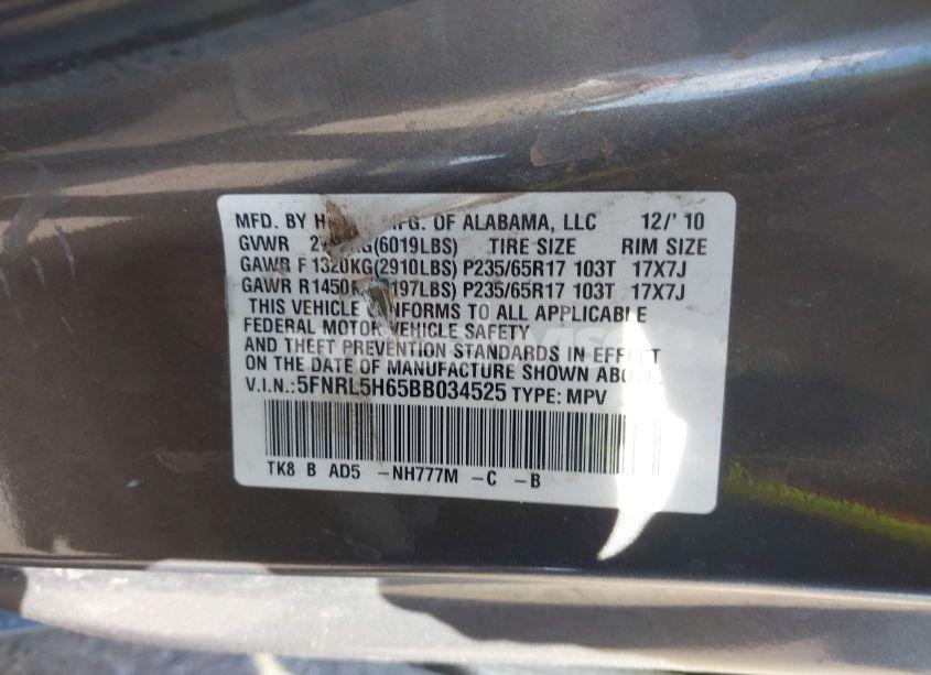 Photo 9 of 2011 Honda Odyssey EX-L (VIN 5FNRL5H65BB034525)