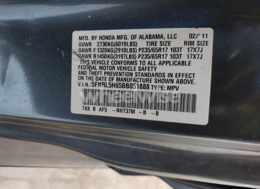 Photo 9 of 2011 Honda Odyssey EX-L (VIN 5FNRL5H65BB051888)