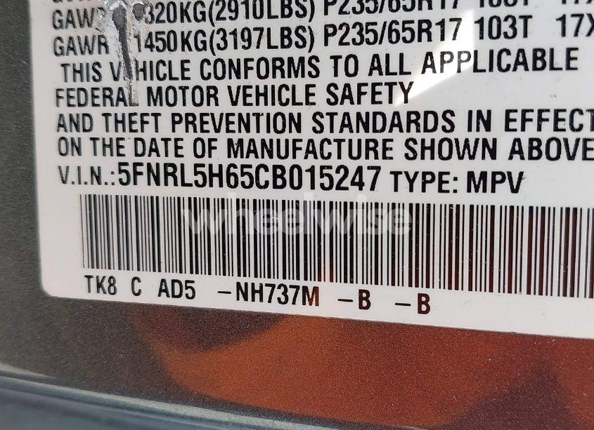 Photo 9 of 2012 Honda Odyssey EX-L (VIN 5FNRL5H65CB015247)