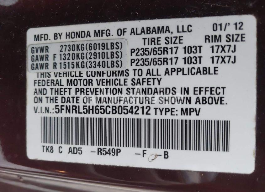Photo 9 of 2012 Honda Odyssey EX-L (VIN 5FNRL5H65CB054212)