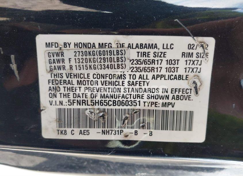 Photo 9 of 2012 Honda Odyssey EX-L (VIN 5FNRL5H65CB060351)