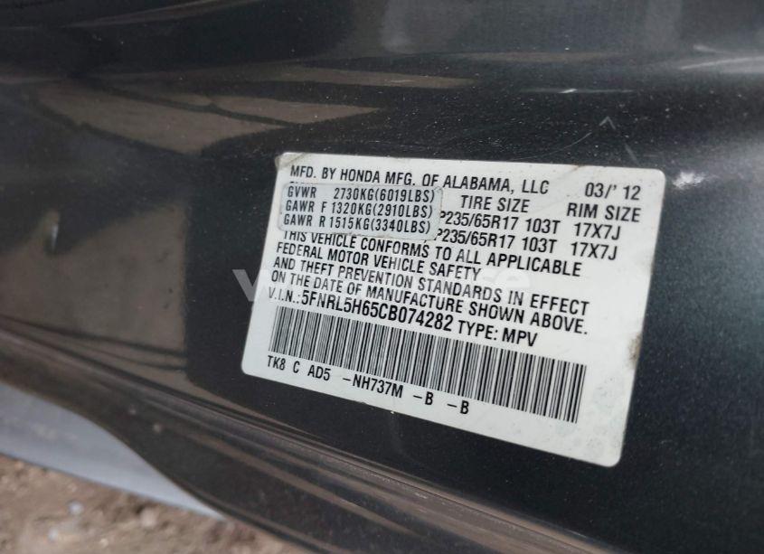 Photo 9 of 2012 Honda Odyssey EX-L (VIN 5FNRL5H65CB074282)