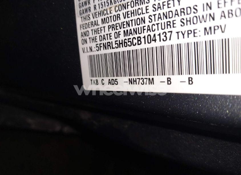 Photo 9 of 2012 Honda Odyssey EX-L (VIN 5FNRL5H65CB104137)