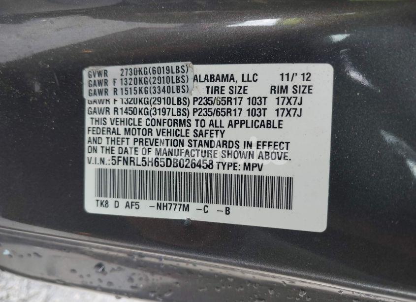 Photo 9 of 2013 Honda Odyssey EX-L (VIN 5FNRL5H65DB026458)