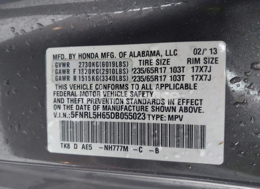 Photo 9 of 2013 Honda Odyssey EX-L (VIN 5FNRL5H65DB055023)