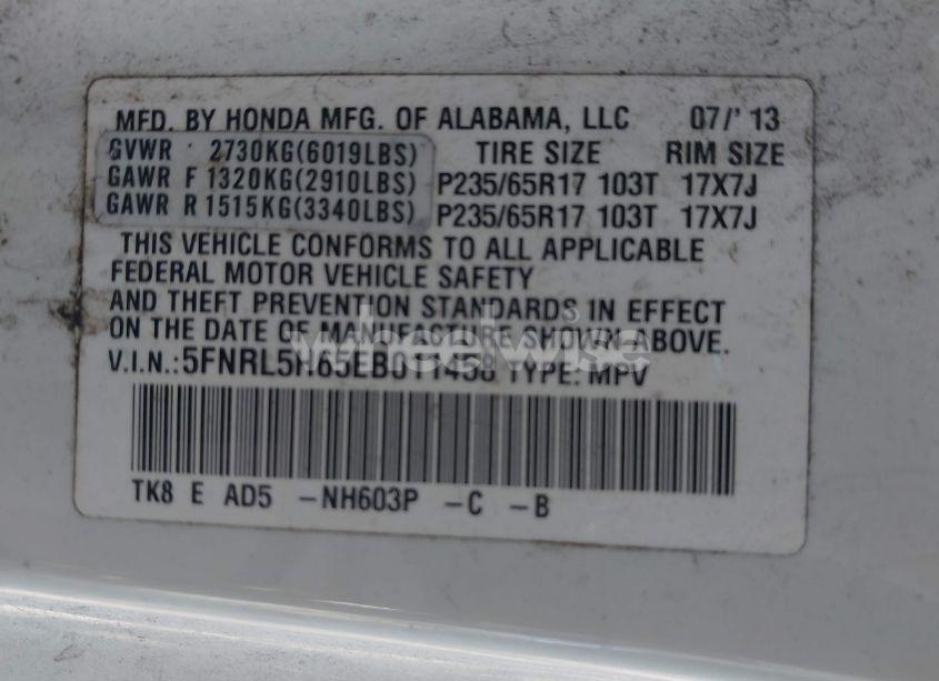 Photo 9 of 2014 Honda Odyssey EX-L (VIN 5FNRL5H65EB011458)