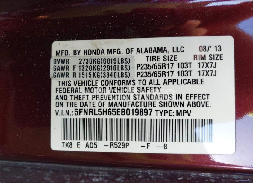 Photo 9 of 2014 Honda Odyssey EX-L (VIN 5FNRL5H65EB019897)