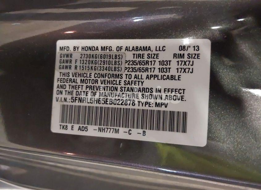 Photo 9 of 2014 Honda Odyssey EX-L (VIN 5FNRL5H65EB022878)