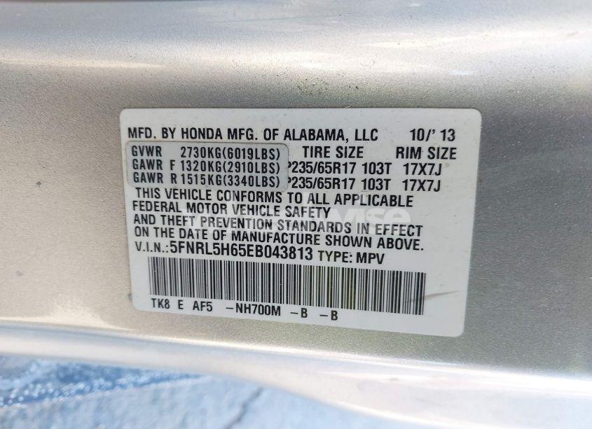 Photo 9 of 2014 Honda Odyssey EX-L (VIN 5FNRL5H65EB043813)