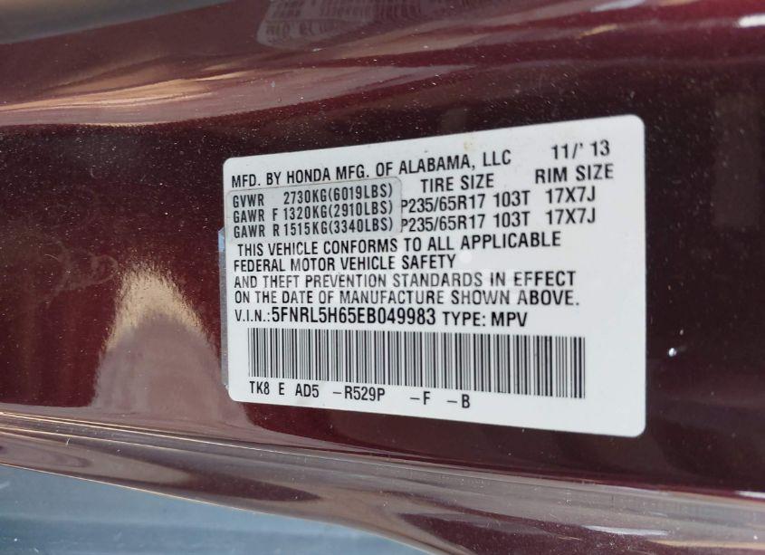 Photo 9 of 2014 Honda Odyssey EX-L (VIN 5FNRL5H65EB049983)