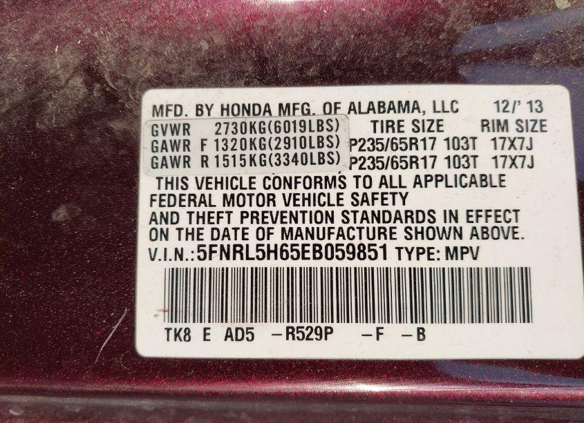 Photo 9 of 2014 Honda Odyssey EX-L (VIN 5FNRL5H65EB059851)