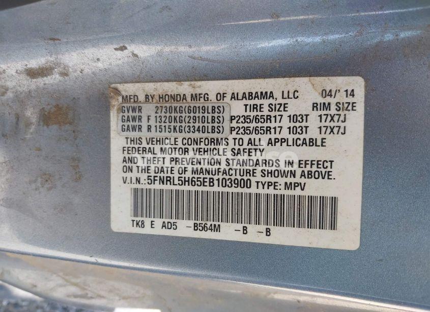 Photo 9 of 2014 Honda Odyssey EX-L (VIN 5FNRL5H65EB103900)