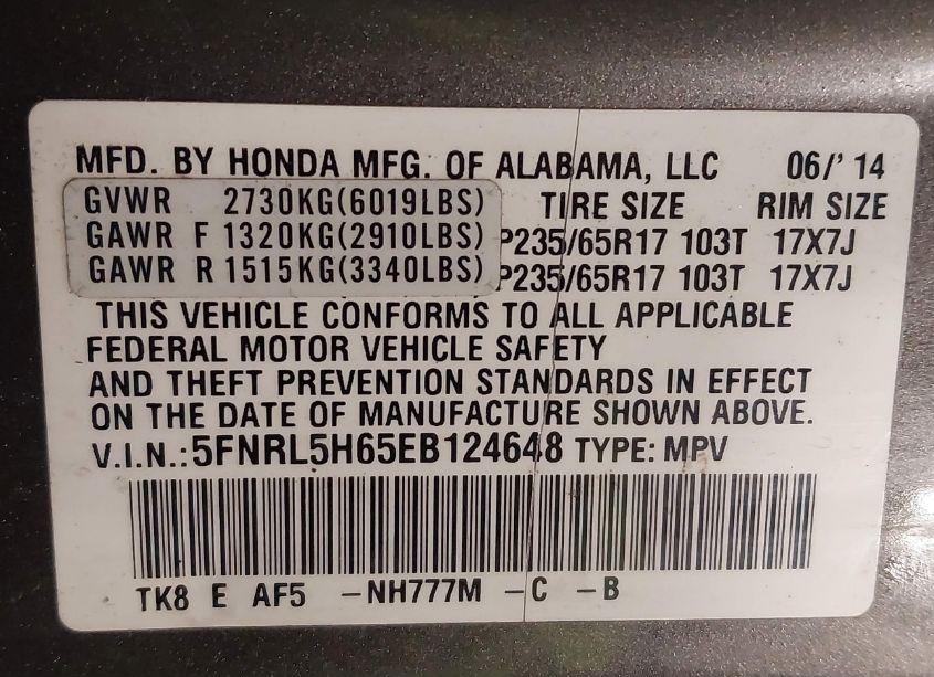 Photo 9 of 2014 Honda Odyssey EX-L (VIN 5FNRL5H65EB124648)