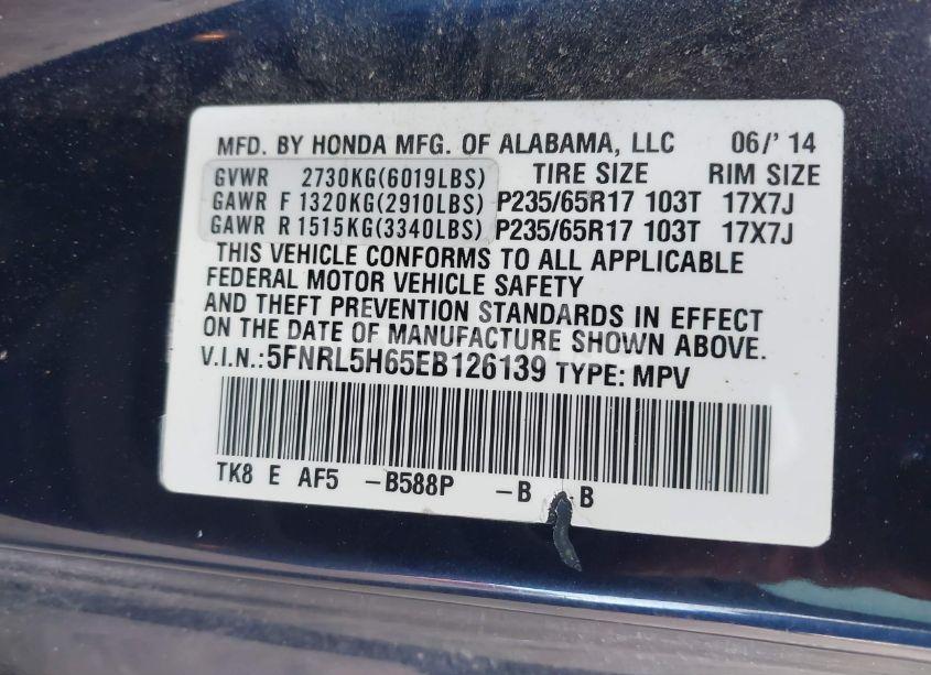 Photo 9 of 2014 Honda Odyssey EX-L (VIN 5FNRL5H65EB126139)