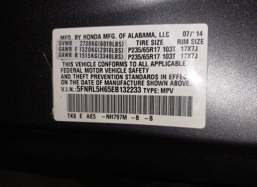 Photo 9 of 2014 Honda Odyssey EX-L (VIN 5FNRL5H65EB132233)
