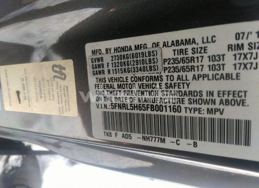 Photo 9 of 2015 Honda Odyssey EX-L (VIN 5FNRL5H65FB001160)