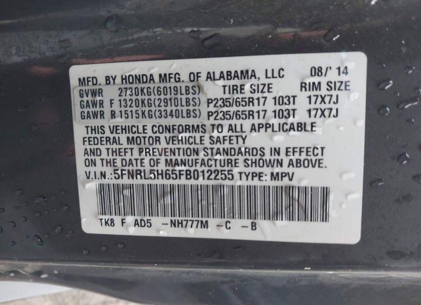 Photo 9 of 2015 Honda Odyssey EX-L (VIN 5FNRL5H65FB012255)