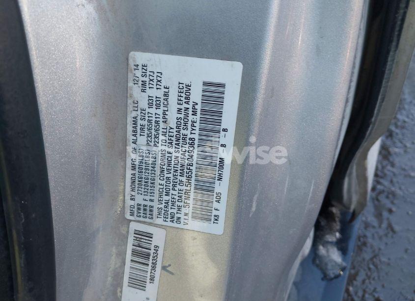 Photo 9 of 2015 Honda Odyssey EX-L (VIN 5FNRL5H65FB049368)