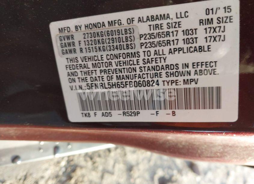 Photo 9 of 2015 Honda Odyssey EX-L (VIN 5FNRL5H65FB060824)