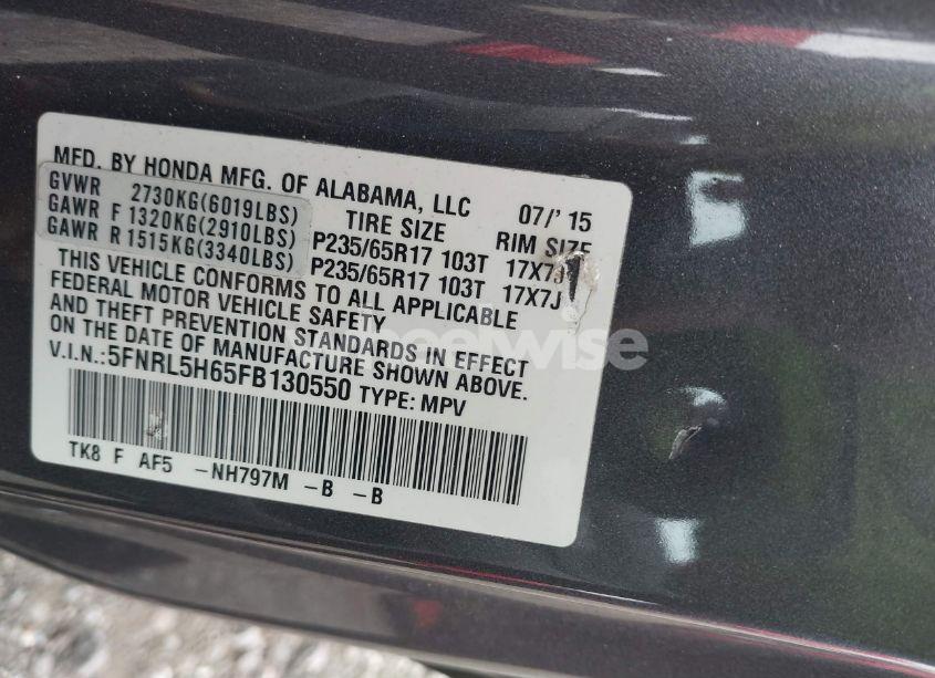 Photo 9 of 2015 Honda Odyssey EX-L (VIN 5FNRL5H65FB130550)
