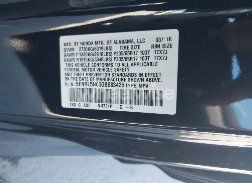 Photo 9 of 2016 Honda Odyssey EX-L (VIN 5FNRL5H65GB083425)