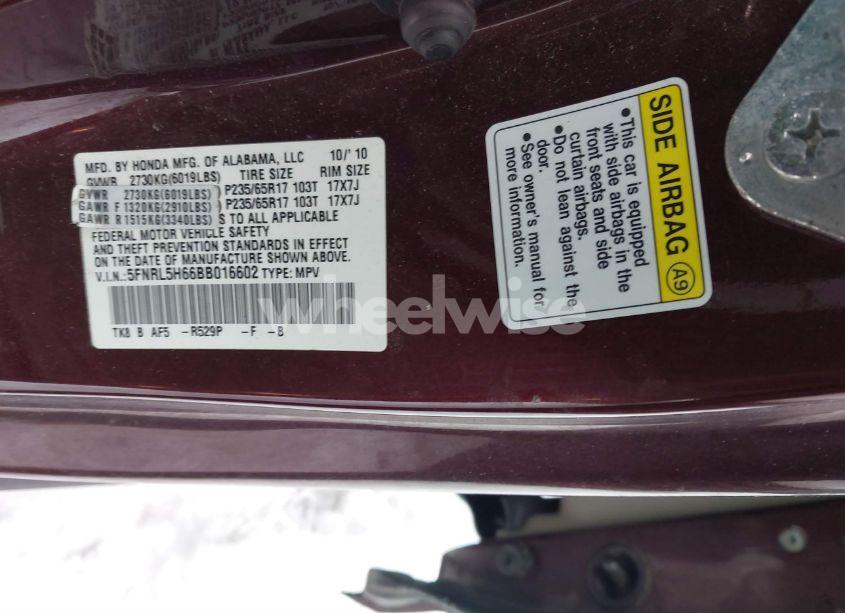 Photo 9 of 2011 Honda Odyssey EX-L (VIN 5FNRL5H66BB016602)