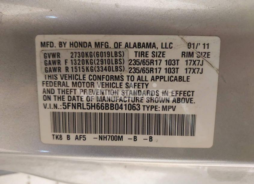 Photo 9 of 2011 Honda Odyssey EX-L (VIN 5FNRL5H66BB041063)