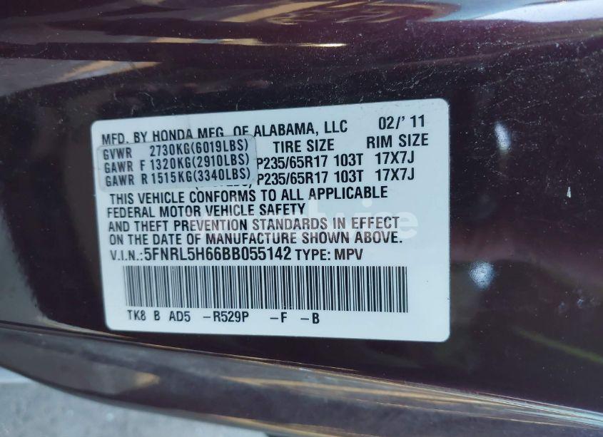 Photo 9 of 2011 Honda Odyssey EX-L (VIN 5FNRL5H66BB055142)