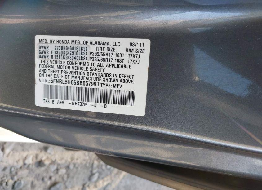 Photo 9 of 2011 Honda Odyssey EX-L (VIN 5FNRL5H66BB057991)