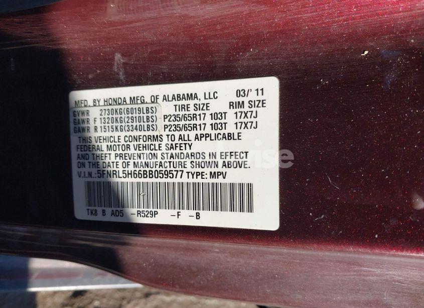 Photo 9 of 2011 Honda Odyssey EX-L (VIN 5FNRL5H66BB059577)