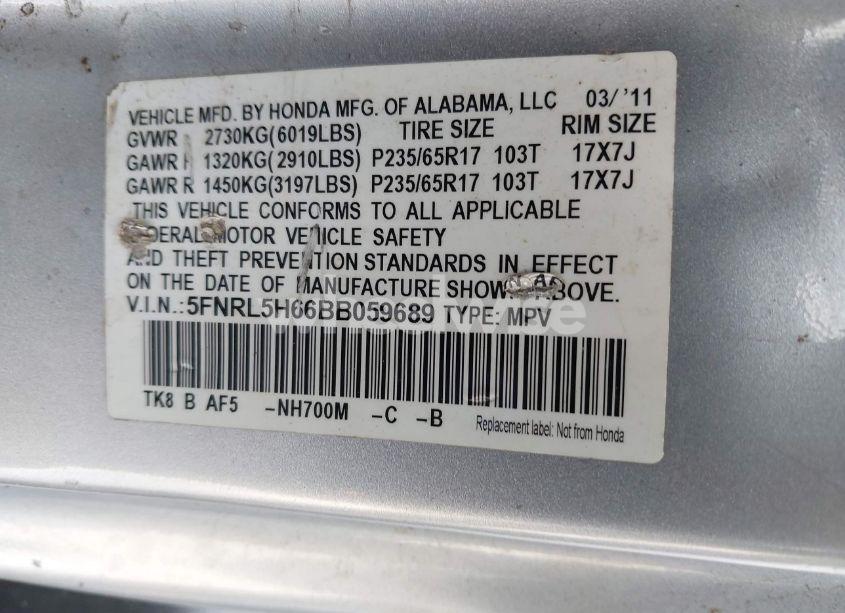 Photo 9 of 2011 Honda Odyssey EX-L (VIN 5FNRL5H66BB059689)